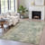 10' X 14' Artichoke Green And Teal Blue Abstract Washable Indoor Outdoor Area Rug