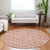 8' Salmon And Ivory Round Geometric Washable Indoor Outdoor Area Rug