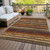 8' X 10' Chocolate Beige And Copper Striped Washable Indoor Outdoor Area Rug