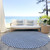 8' Navy Blue And Gray Round Geometric Washable Indoor Outdoor Area Rug