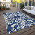 10' X 14' Navy Blue And Ivory Damask Washable Indoor Outdoor Area Rug