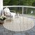 8' Ivory Brown And Gold Round Striped Washable Indoor Outdoor Area Rug