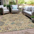 9' X 12' Gold Beige And Pale Aqua Floral Washable Indoor Outdoor Area Rug