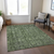 10' X 14' Artichoke Green And Black Damask Washable Indoor Outdoor Area Rug