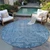 8' Blue Round Oriental Washable Indoor Outdoor Area Rug