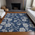 10' X 14' Navy Blue And Gray Floral Washable Indoor Outdoor Area Rug - Navy Blue, Gray