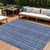 9' X 12' Denim Blue And Ivory Striped Washable Indoor Outdoor Area Rug - Denim Blue, Ivory