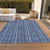 9' X 12' Denim Blue And Ivory Striped Washable Indoor Outdoor Area Rug - Denim Blue, Ivory