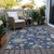 9' X 12' Navy Blue Beige And Gray Floral Washable Indoor Outdoor Area Rug