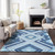 10' X 14' Navy Blue Aqua And Ivory Tribal Washable Indoor Outdoor Area Rug