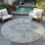 8' Olive Green Round Floral Medallion Washable Indoor Outdoor Area Rug