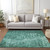 9' X 12' Teal Blue Ikat Washable Indoor Outdoor Area Rug