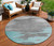 8' Teal Blue And Gray Round Abstract Washable Indoor Outdoor Area Rug - Teal Blue, Gray