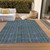 10' X 14' Blue Denim Blue And Mint Green Striped Washable Indoor Outdoor Area Rug