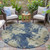 8' Navy Blue And Beige Round Abstract Washable Indoor Outdoor Area Rug - Navy Blue, Beige