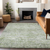 10' X 14' Artichoke Green And Ivory Striped Washable Indoor Outdoor Area Rug