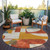 8' Coral Gold And Ivory Round Geometric Washable Indoor Outdoor Area Rug