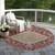 8' Red Beige And Brown Round Oriental Washable Indoor Outdoor Area Rug