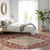 8' Red Beige And Brown Round Oriental Washable Indoor Outdoor Area Rug