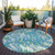 8' Teal Blue Ivory And Green Round Abstract Washable Indoor Outdoor Area Rug