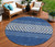 8' Navy Blue Ivory And Beige Round Southwestern Washable Indoor Outdoor Area Rug