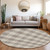 8' Taupe And Gray Round Plaid Washable Indoor Outdoor Area Rug - Taupe, Gray