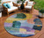 8' Blue Purple And Green Round Abstract Washable Indoor Outdoor Area Rug