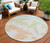 8' White Sky Blue And Artichoke Green Round Abstract Washable Indoor Outdoor Area Rug