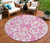 8' Blush And Ivory Round Damask Washable Indoor Outdoor Area Rug