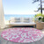 8' Blush And Ivory Round Damask Washable Indoor Outdoor Area Rug