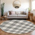 8' Gray And Charcoal Round Plaid Washable Indoor Outdoor Area Rug