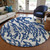 8' Navy Blue Gray And Ivory Round Animal Print Washable Indoor Outdoor Area Rug