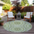 8' Olive Green And Ivory Round Floral Medallion Washable Indoor Outdoor Area Rug