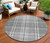 8' Gray Black And Ivory Round Plaid Washable Indoor Outdoor Area Rug