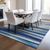 8' X 10' Navy Blue Ivory And Gray Striped Washable Indoor Outdoor Area Rug