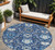 8' Navy Blue Charcoal And Ivory Round Damask Washable Indoor Outdoor Area Rug