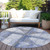 8' Denim Blue And Gray Round Geometric Washable Indoor Outdoor Area Rug