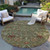 8' Fern Green Brown And Red Round Floral Washable Indoor Outdoor Area Rug