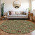 8' Fern Green Brown And Red Round Floral Washable Indoor Outdoor Area Rug