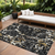 10' X 14' Black Ivory And Brown Striped Washable Indoor Outdoor Area Rug