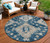 8' Navy Blue Beige And Ivory Round Medallion Washable Indoor Outdoor Area Rug