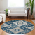 8' Navy Blue Beige And Ivory Round Medallion Washable Indoor Outdoor Area Rug