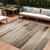 10' X 14' Brown And Ivory Striped Washable Indoor Outdoor Area Rug - 880016788136