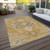 9' X 12' Gold Beige And Blue Oriental Washable Indoor Outdoor Area Rug