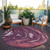 8' Burgundy Brick Red And Ivory Round Abstract Washable Indoor Outdoor Area Rug