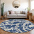 8' Navy Blue Gray And Ivory Round Abstract Washable Indoor Outdoor Area Rug Transitional Style - Navy Blue, Gray, Ivory Color