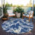 8' Navy Blue Gray And Ivory Round Abstract Washable Indoor Outdoor Area Rug Transitional Style - Navy Blue, Gray, Ivory Color