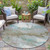 8' Teal Blue And Brown Round Abstract Washable Indoor Outdoor Area Rug - Teal Blue, Brown