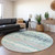 8' Teal Blue Aqua And Silver Round Striped Washable Indoor Outdoor Area Rug