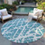 8' Round Teal Round Abstract Washable Non Skid Indoor Outdoor Area Rug